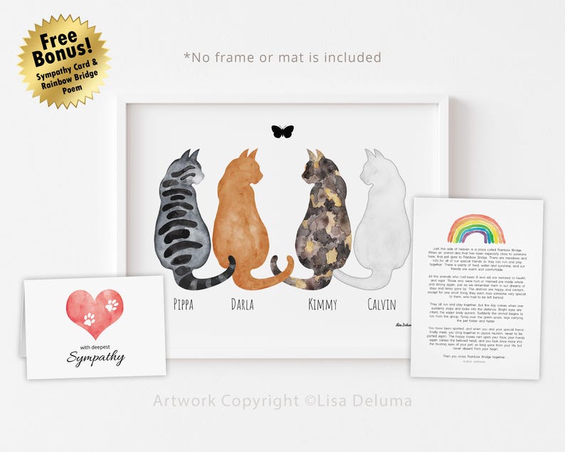 4 gatos, Impresión, Personalizada, Regalo por la pérdida de un gato, Regalo conmemorativo para gatos, Regalo de condolencias para gatos, Pérdida de un gato, Regalo por la pérdida de una mascota, 8x10, IMPRESIÓN ENVIADA POR CORREO imagen 7