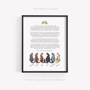 3 - 6 Cats with Rainbow Bridge Poem, Personalized, Cat Memorial Print, Cat Sympathy Gift, Pet Loss Gift, Cat Condolence Gift, MAILED PRINT