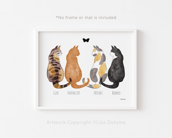 4 Cats, Print, Personalized, Cat Loss Gift, Cat Memorial Gift, Cat Sympathy Gift, Loss of Cat, Pet Loss Gift, 8x10, MAILED PRINT