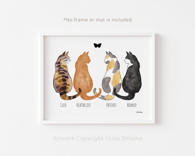 4 gatos, Impresión, Personalizada, Regalo por la pérdida de un gato, Regalo conmemorativo para gatos, Regalo de condolencias para gatos, Pérdida de un gato, Regalo por la pérdida de una mascota, 8x10, IMPRESIÓN ENVIADA POR CORREO imagen 1