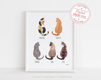5 Katzen, personalisiert, Katzenportrait, Beileidsgeschenk für Katze, Beileidsgeschenk für Katze, 10x8, NUR DIGITALE DATEI