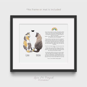 2 Cats with Rainbow Bridge Poem, Personalized, Cat Memorial Print, Cat Sympathy Gift, Pet Loss Gift, Cat Condolence Gift, MAILED PRINT