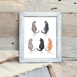 5 Cats, Print, Personalized, Cat Loss Gift, Cat Memorial Gift, Cat Sympathy Gift, Loss of Cat, Pet Loss Gift, 8x10, MAILED PRINT