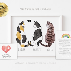 3 Cats Print, Personalized, Cat Loss Gift, Cat Memorial Gift, Cat Sympathy Gift, Loss of Cat, Pet Loss Gift, 8x10, MAILED PRINT afbeelding 1