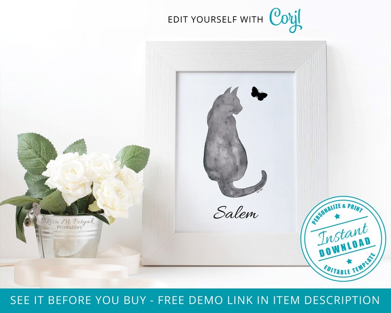 DIY Personalized Black Cat Cat Memorial Art Cat Loss Gift ...