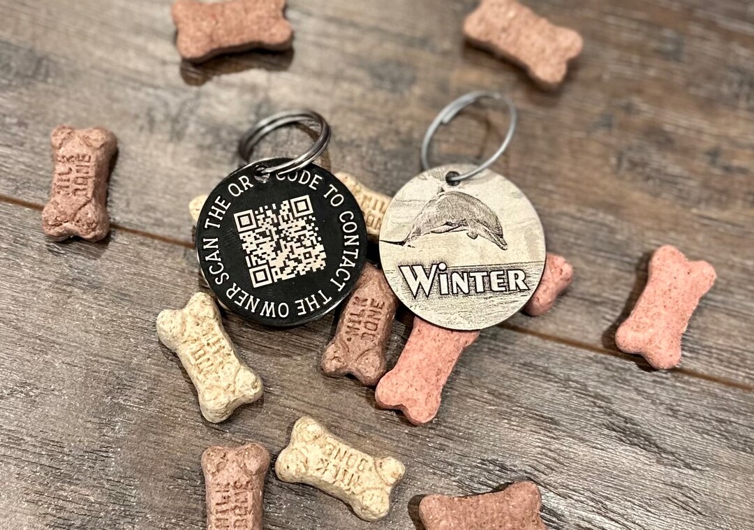 Scannable Dolphin Dog Tag Digital Dolphin Animal Pet Tag QR Code Pet ID