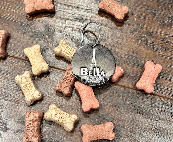 Laser Engraved Paris Dog ID Tag Personalized Eiffel Tower 