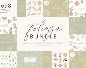 Foliage Bundle - 29 in 1 - Vector Illustrations & Patterns 85% Off | Clipart Bundle | SVG | PNG