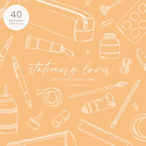 Stationery Clipart | School Supply Clipart | School Illustrations | Art Supply Illustrations | School Clipart