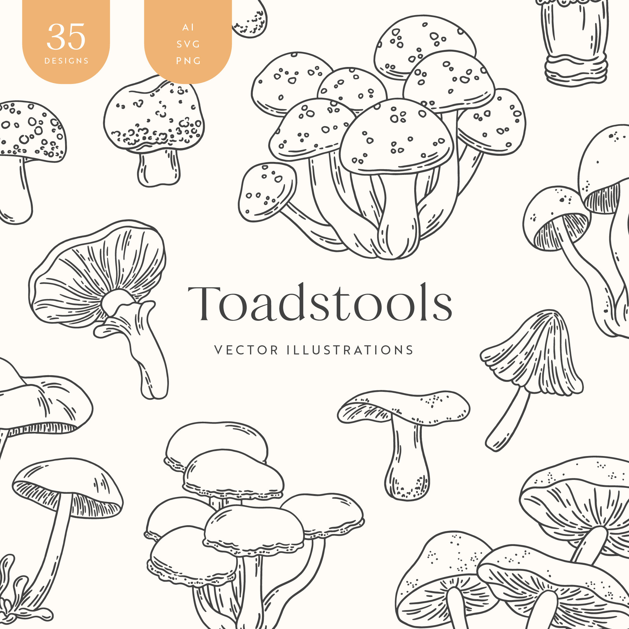 Toadstools Vector Illustrations | Clipart | SVG | PNG - Etsy