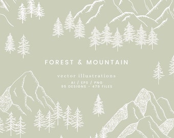 Berg Clipart Set | Wald Illustrationen | Outdoor-Clipart | Wald Illustrationen | Berge Illustrationen