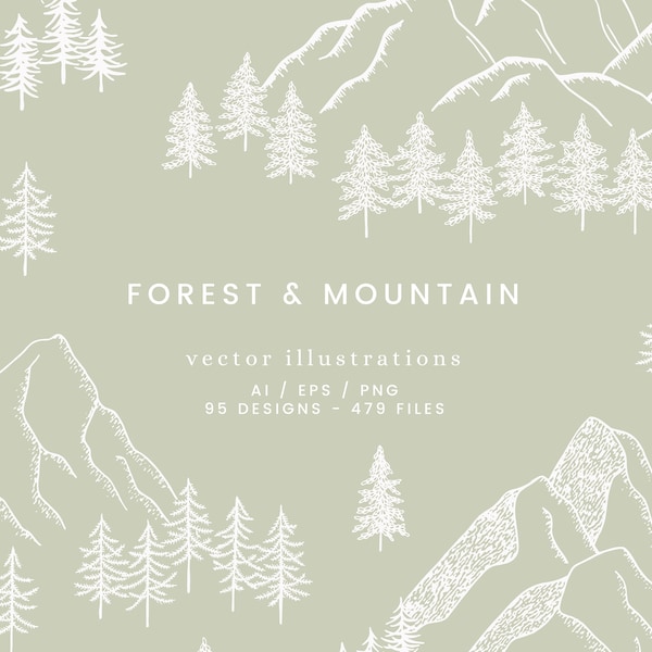 Ensemble de Clipart de montagne | Illustrations de la forêt | Clipart extérieur | Illustrations boisées | Illustrations de montagne