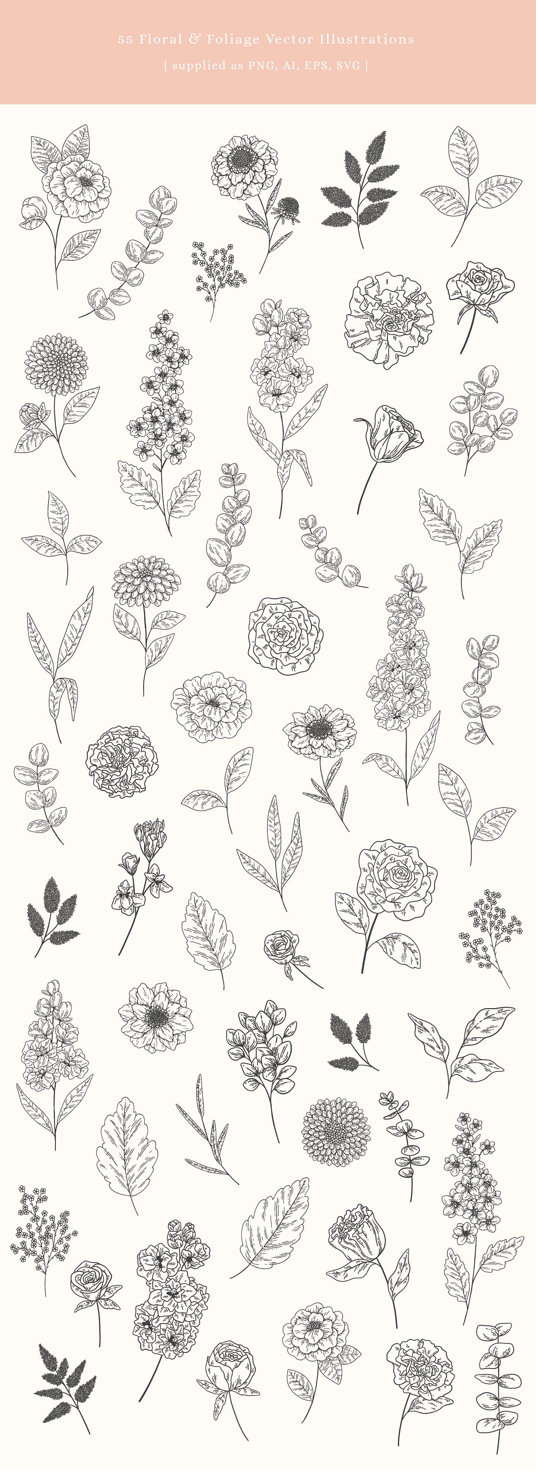 Bouquet Florals Vector Illustrations Clipart SVG PNG | Etsy