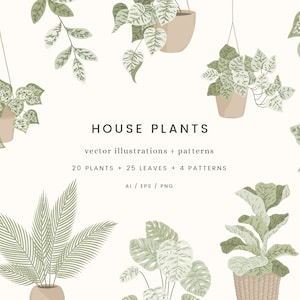 House Plants Clipart | Plant Illustrations | Potted Plant Illustrations | Plant Clipart | Houseplant Illustrations | Repeat Patterns