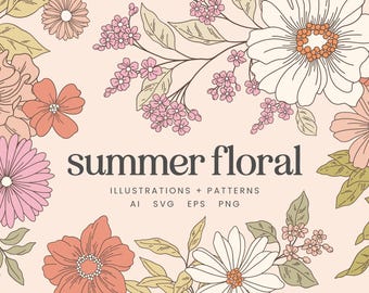 Summer Floral Vector Illustrations | Floral Clipart | Flowers SVG | PNG