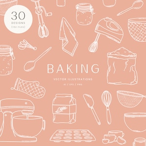 Bakery Clipart | Baking Supplies Clipart | Vector Illustrations Bundle | Cake clipart | Cupcake illustrations