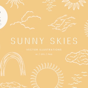 Sunshine Clipart | Rainbow Illustrations | Clouds Clipart | Sky Clipart Set