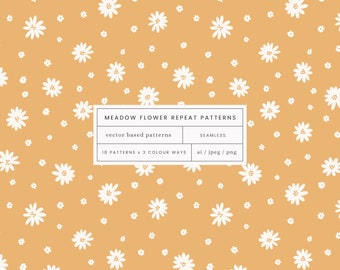 Meadow Florals Seamless Repeat Patterns | Vector | PNG | Digital Papers