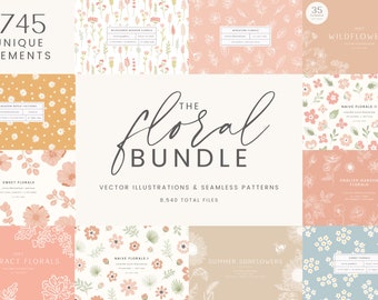 Floral Bundle - 20 in 1 - Vector Illustrations & Patterns 85% Off | Clipart | SVG | PNG