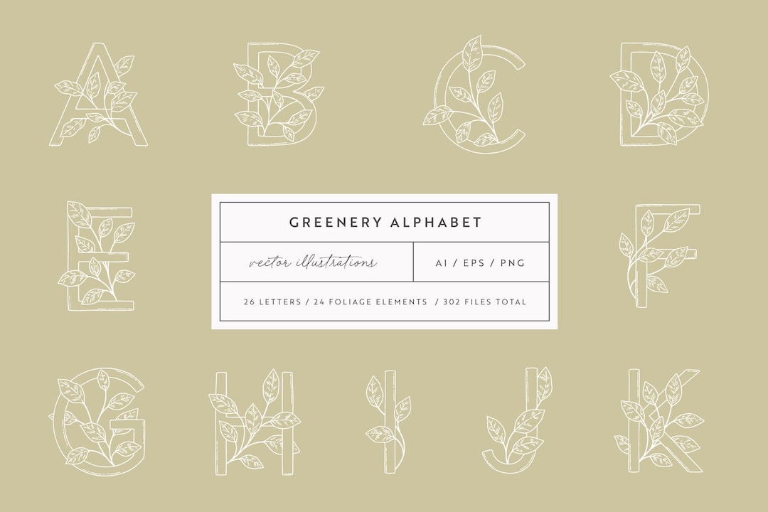 Greenery Alphabet Vector Illustrations | Clipart | SVG | PNG - Etsy