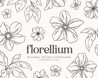 Floral Vector Illustrations | Decorative Flowers Clipart | Floral SVG | PNG