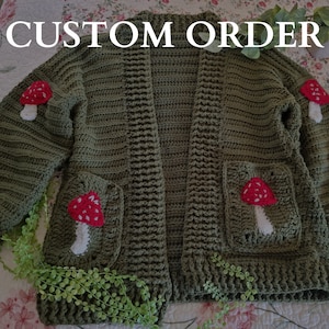 CUSTOM ORDER | Made to Order| Mushrooms Cardigan | Mushroom Sweater | Mushroom |Handmade Mushroom Sweater | Gifts fo her | Cottagecore Gifts