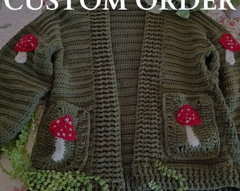 CUSTOM ORDER | Made to Order| Mushrooms Cardigan | Mushroom Sweater | Mushroom |Handmade Mushroom Sweater | Gifts fo her | Cottagecore Gifts