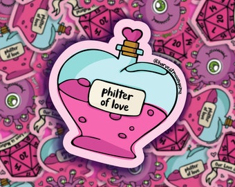 Philter of Love, Dungeons & Dragons Valentine's Day Sticker, Matte Vinyl Die Cut