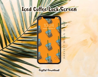 Iced Coffee Lock Screen, Compatible for all phones, iPhone, Android, etc.