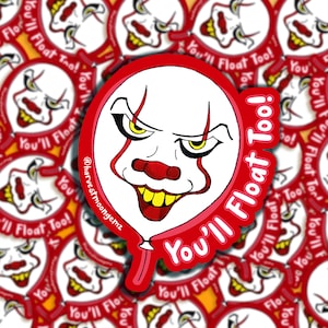 Você também flutuará em balão, Pennywise, o palhaço assustador, adesivo de vinil fosco