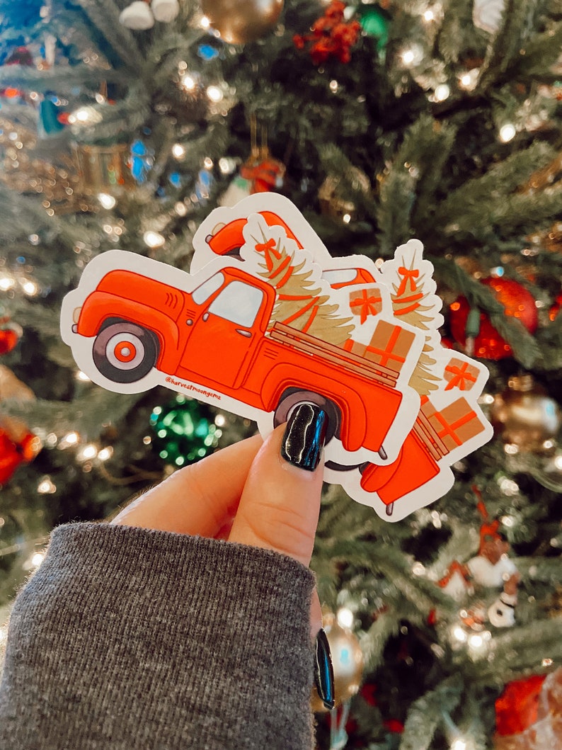 Vintage Christmas Truck, Holiday Sticker, Stocking Stuffer image 2