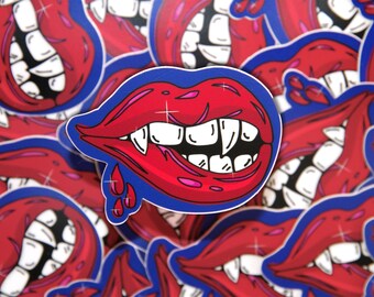 Vampire Lip Bite Sticker, Spooky Sticker, Laptop, Tablet, Phone, Tumbler Decal