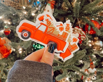 Vintage Christmas Truck, Holiday Sticker, Stocking Stuffer