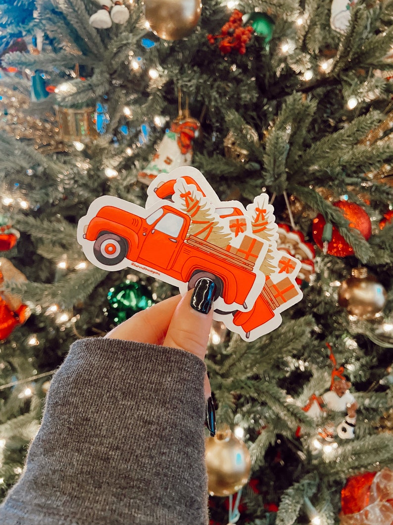 Vintage Christmas Truck, Holiday Sticker, Stocking Stuffer image 3