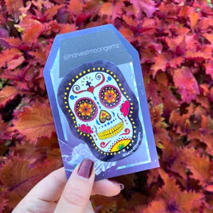 Sugar Skull, Skull Candy, Version traditionnelle, Dessiné à la main, Sticker vinyle mat
