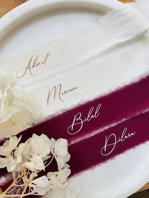 Personalisiertes Ringband aus Chiffon | Verlobungsband | Ringband mit Klettverschluss | Söz