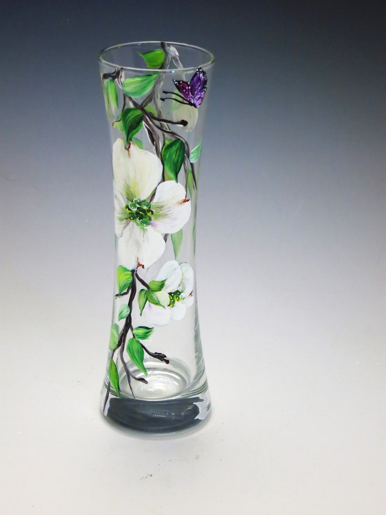 Hand Painted Glass Bud Vase With Dogwood Blossoms and Etsy