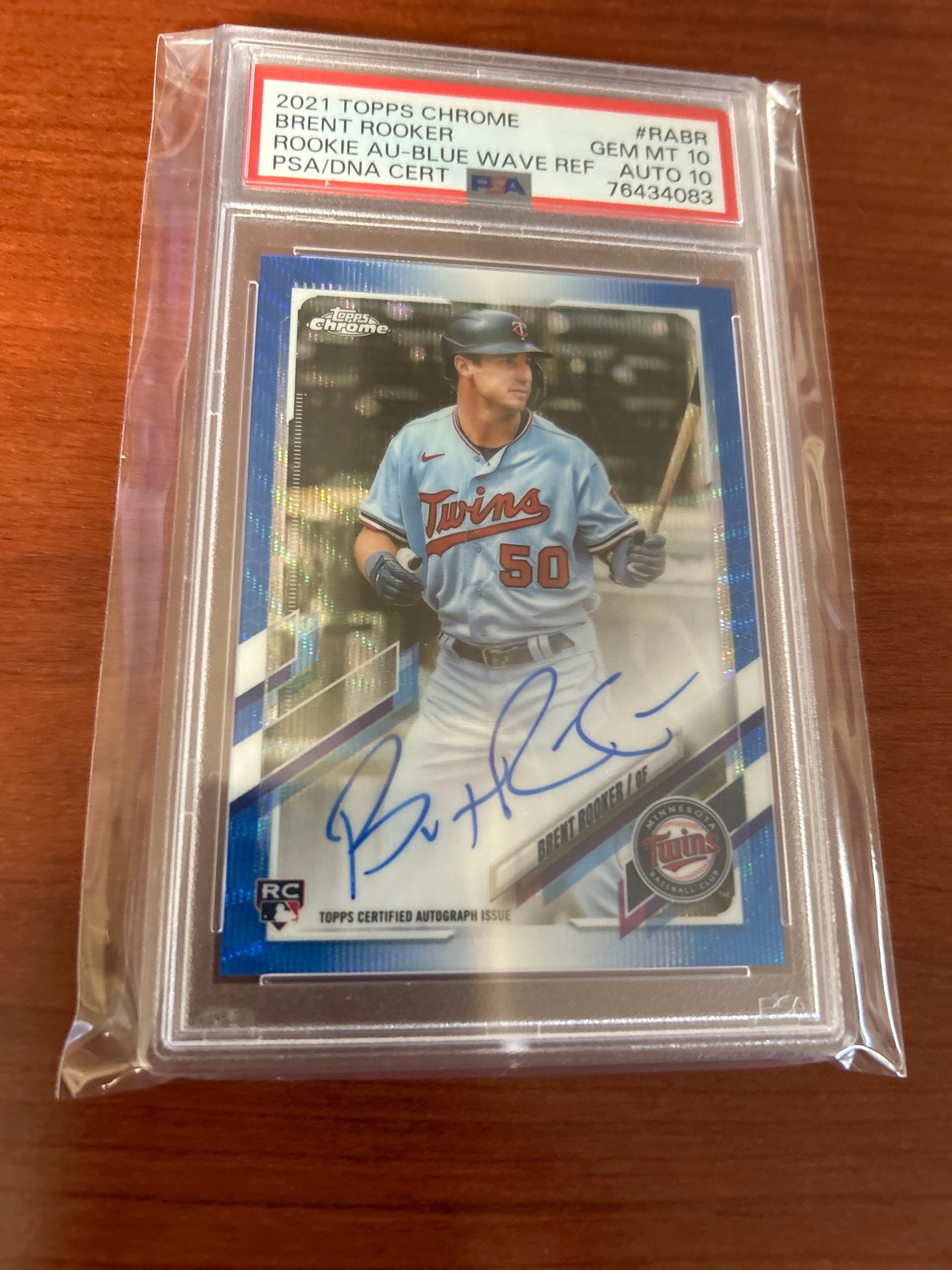 Brent Rooker 2021 Topps Chrome Blue Wave Refractor Autograph PSA 