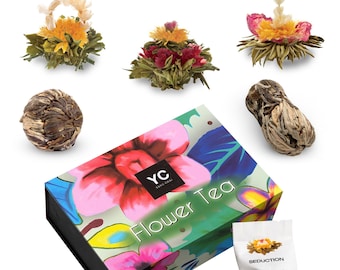 YC Yang Chai Teeblumen Mix "Admira" - 6 Erblühtee Grüner Tee in edler Magnetbox - 5 verschiedene Sorten - Tee Geschenk