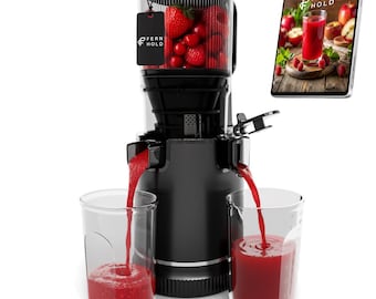 Extracteur de jus FERNHOLD à extraction lente - Extracteur de jus pour fruits et légumes - Goulotte d'alimentation XXL de 130 mm, capacité de 1,8 L, avec 2 verres, 250 W