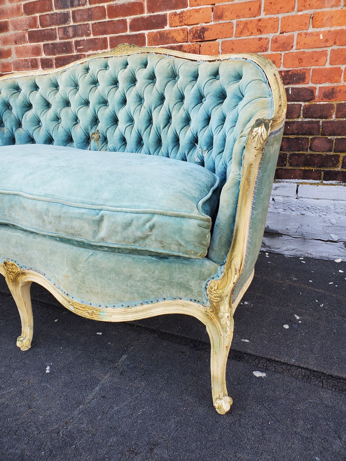 Vintage French Provincial Sky Blue Loveseat Victorian Blue Etsy