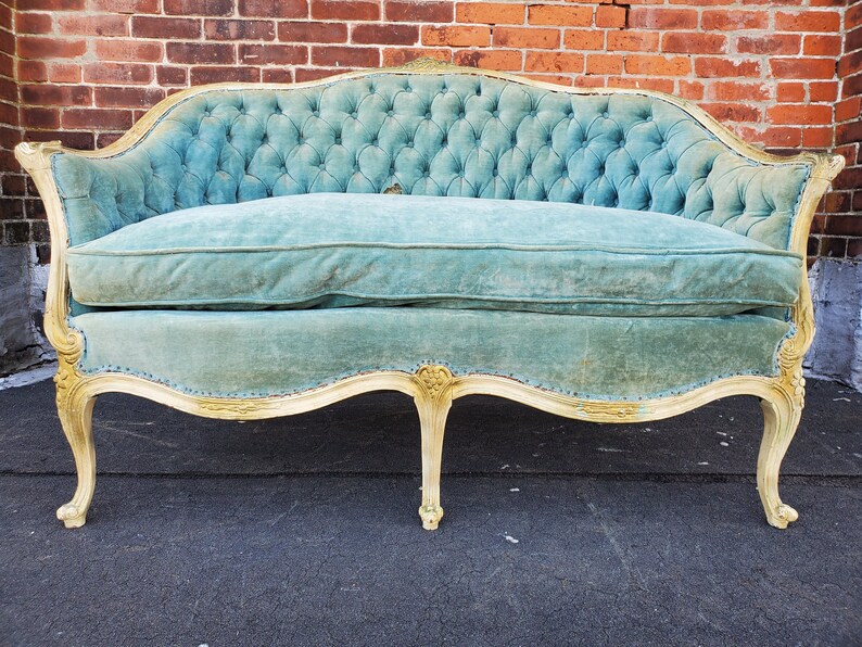Vintage French Provincial Sky Blue Loveseat Victorian Blue Etsy