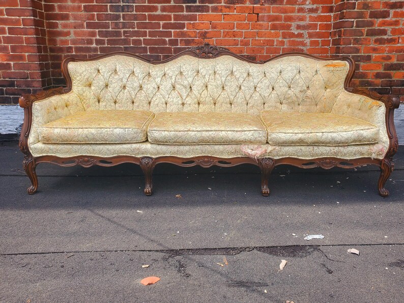 Vintage French Provincial Gold Sofa Victorian Brocade White Etsy