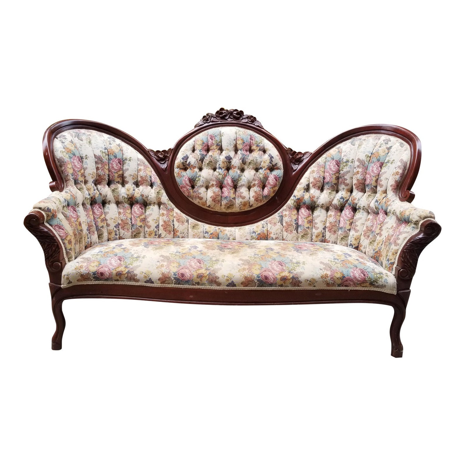 Vintage Victorian Medallion Tufted Floral Sofa Antique Etsy