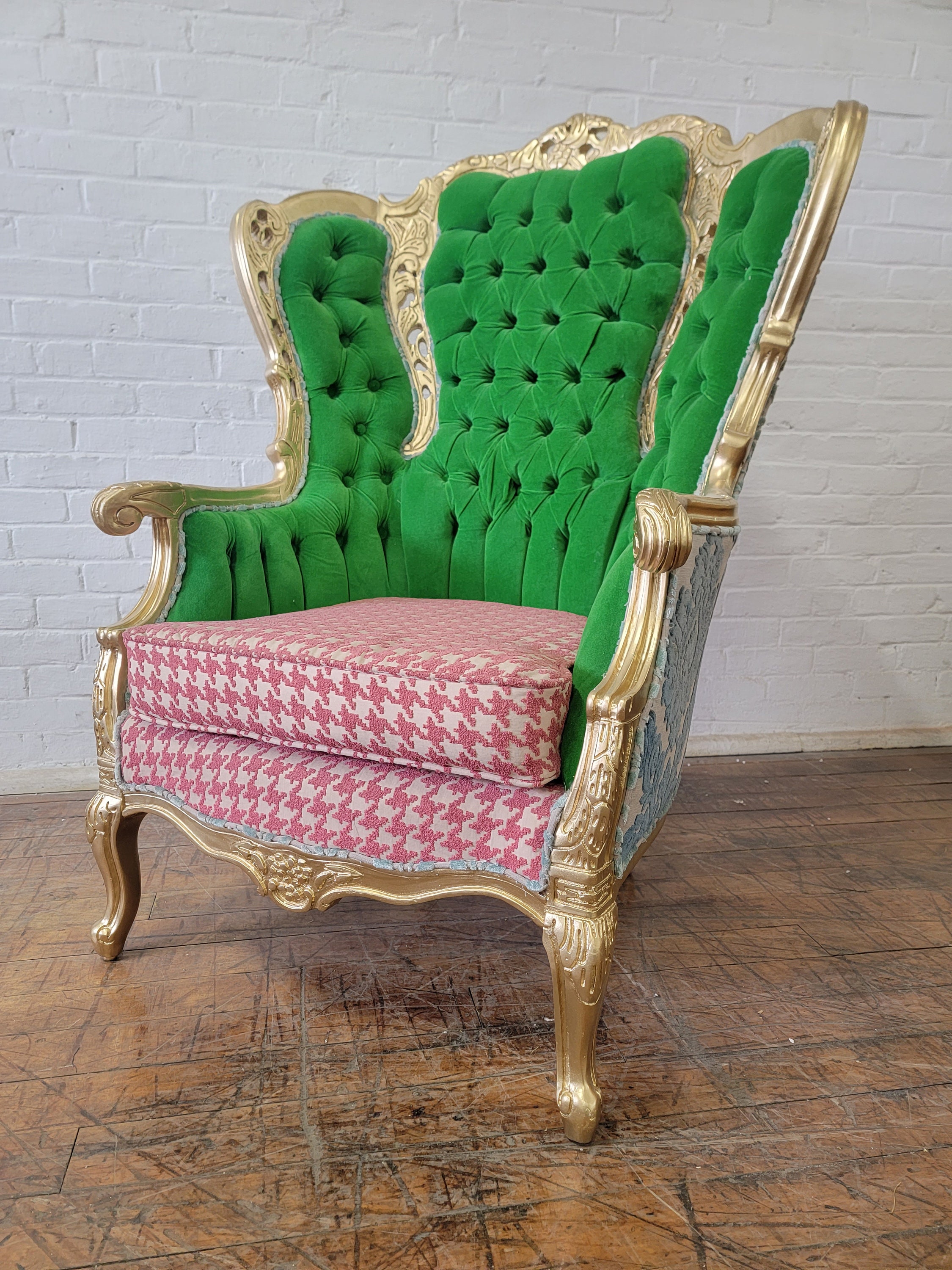 Victorian Bespoke Green Accent Chair Vintage Tufted Wingback Etsy