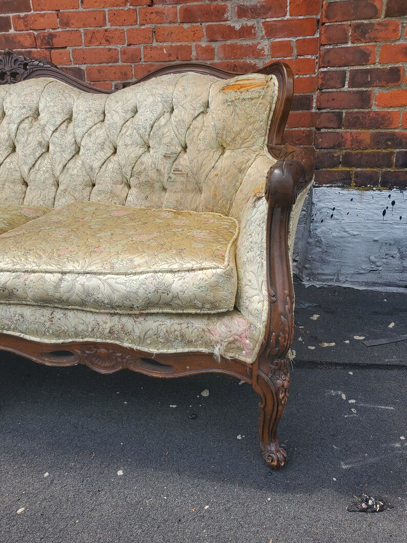 Vintage French Provincial Gold Sofa Victorian Brocade White Etsy