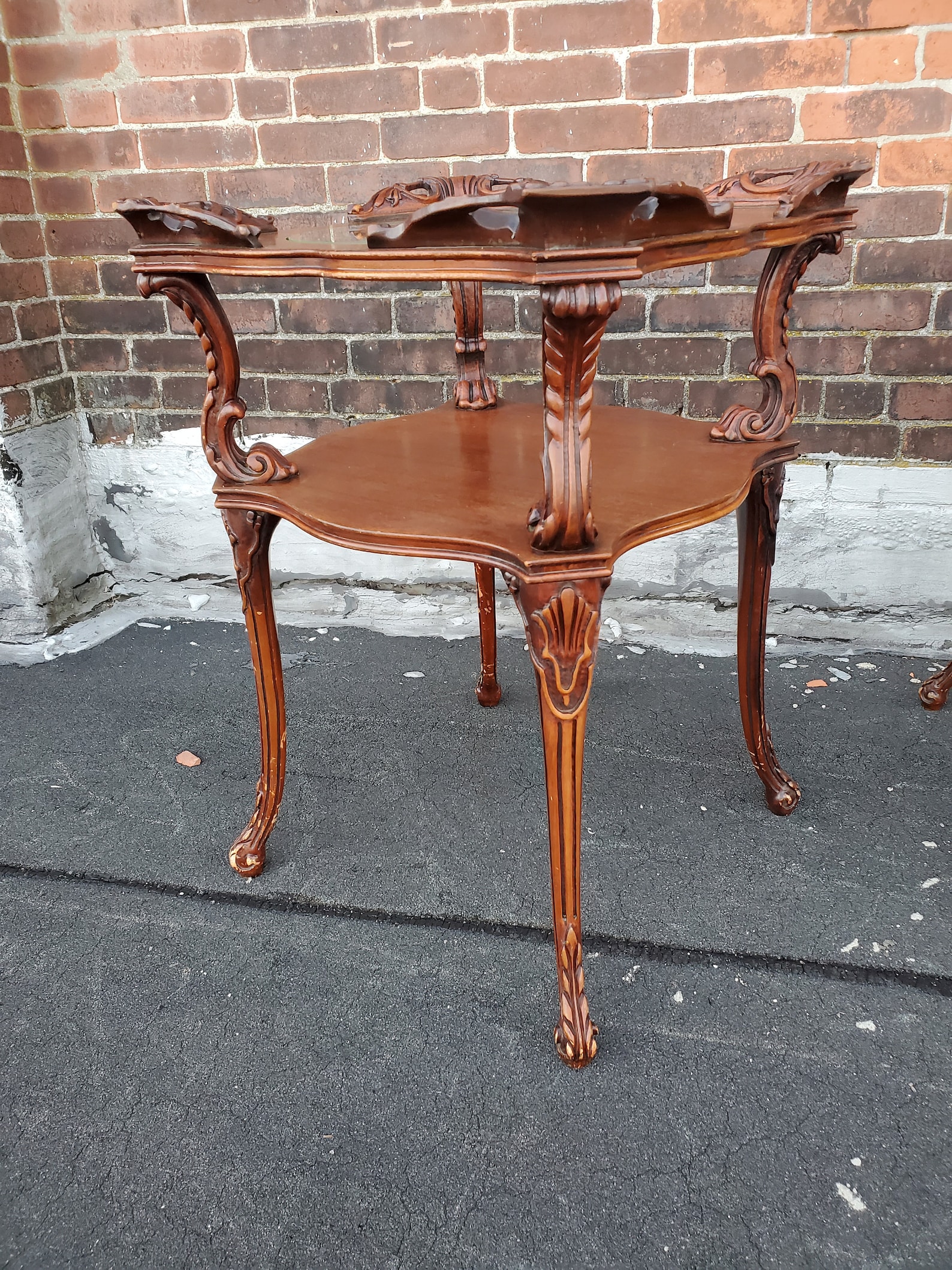 Victorian Carved Wood Tiered Glass Side Tables Antique Pair Etsy