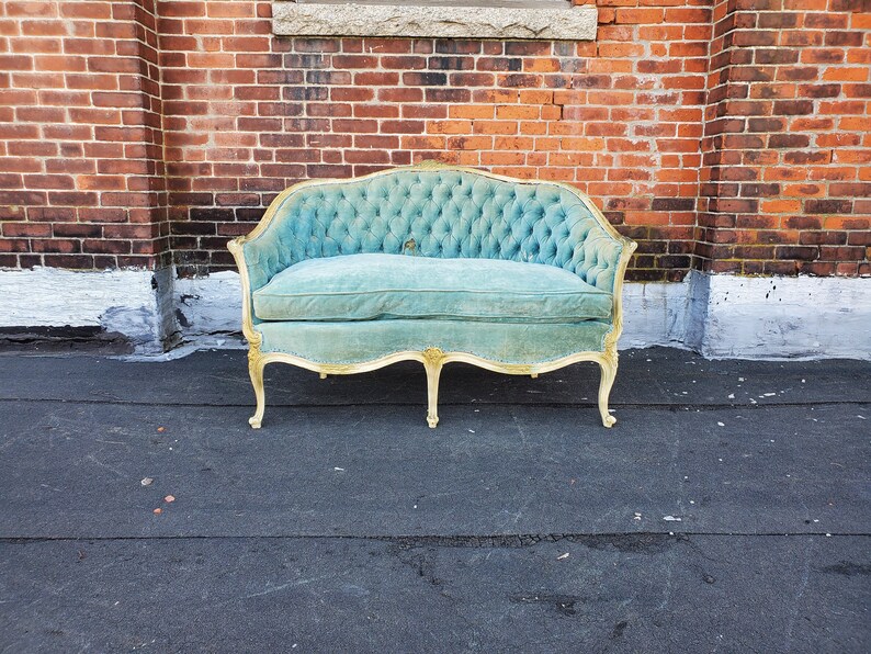 Vintage French Provincial Sky Blue Loveseat Victorian Blue Etsy