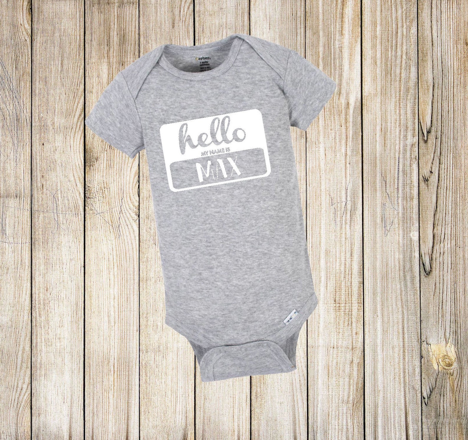 HELLO Name Tag Baby Onesie® Baby Onesie® Baby Shower Gift Etsy