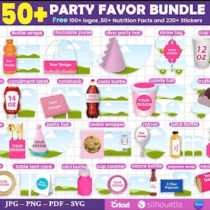 50+ Party Favor Mockups Bundle, Chip bag Mockup, Party Favor Mockup Bundle, Water Bottle Mockup, Tumbler Mockups, Party Favors, Party Bags